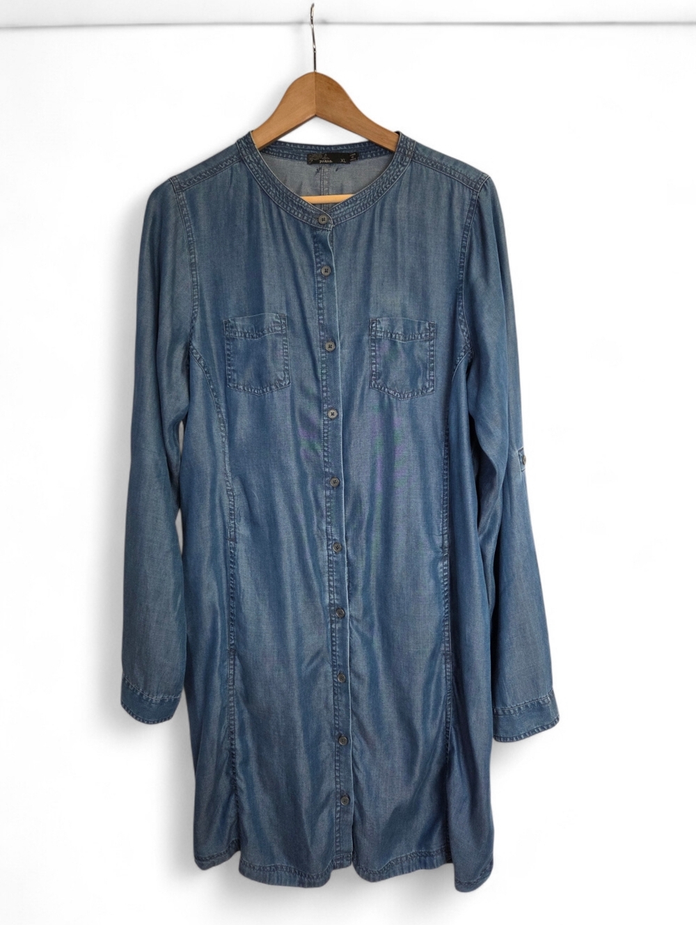 Prana Chambray Button-up Roll-sleeve Tunic Dress Size XL